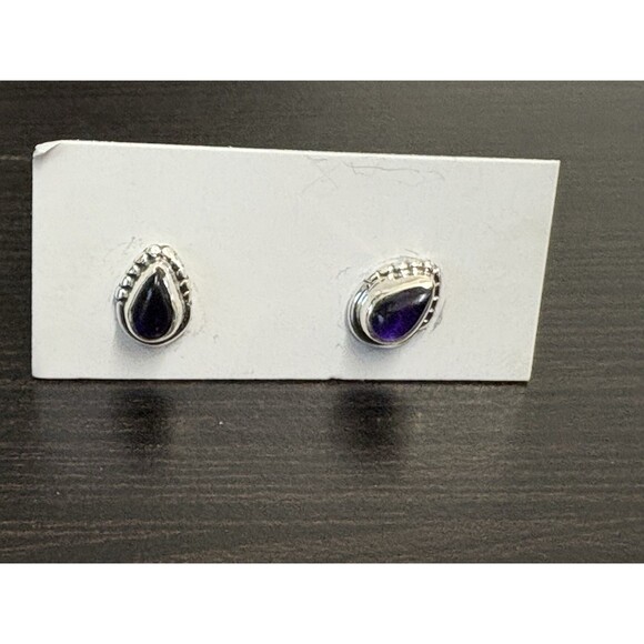 Petite 925 Solid Sterling Silver Genuine Amethyst Bezel Set Post Earrings - Picture 9 of 12